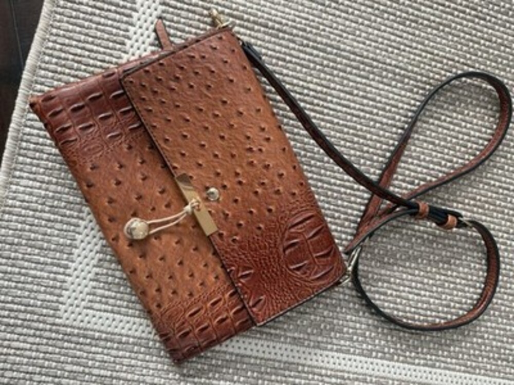 Le Miel Women's Bow Detail Vegan Leather Ostrich Crossbody Bag Missing Bow